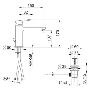 mitigeur d'évier - robinetterie de salle de bain - fiche technique