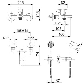 Gruppo vasca con doccia - rubinetti bagno - scheda tecnica