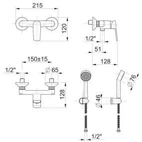 Duschgruppe mit Duschset – Badarmaturen – technisches Datenblatt