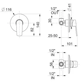 Robinet de douche à encastrer - robinetterie de salle de bain - fiche technique