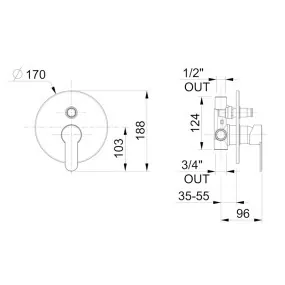Rubinetto doccia incasso con deviatore - rubinetti bagno - scheda tecnica