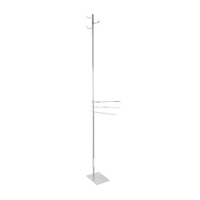 Lampadaire de salle de bain haut en laiton chromé, porte-serviettes réglable et cintre avec base rectangulaire - lampadaire de s