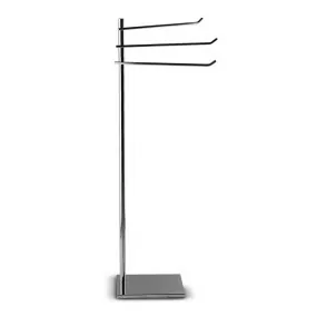 Piantana bagno in ottone cromato con base rettangolare e braccia orientabili