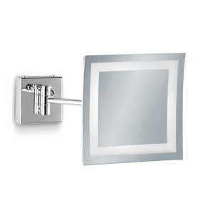 Quadratischer Badezimmer-Vergrößerungsspiegel zur Wandmontage mit LED-Licht und sandgestrahltem Rahmen