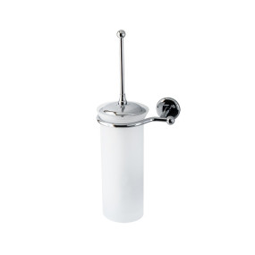 Porte-brosse WC mural de salle de bain Elite Line en laiton chromé, coupelle en verre satiné - accessoires de salle de bain