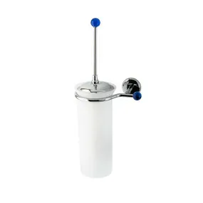 Porte-brosse WC mural de salle de bain Elite Line en laiton chromé et verre satiné avec embouts en verre coloré