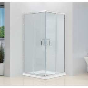 Cabine de douche sur 2 côtés, verre anticalcaire transparent 6 mm, double porte coulissante
