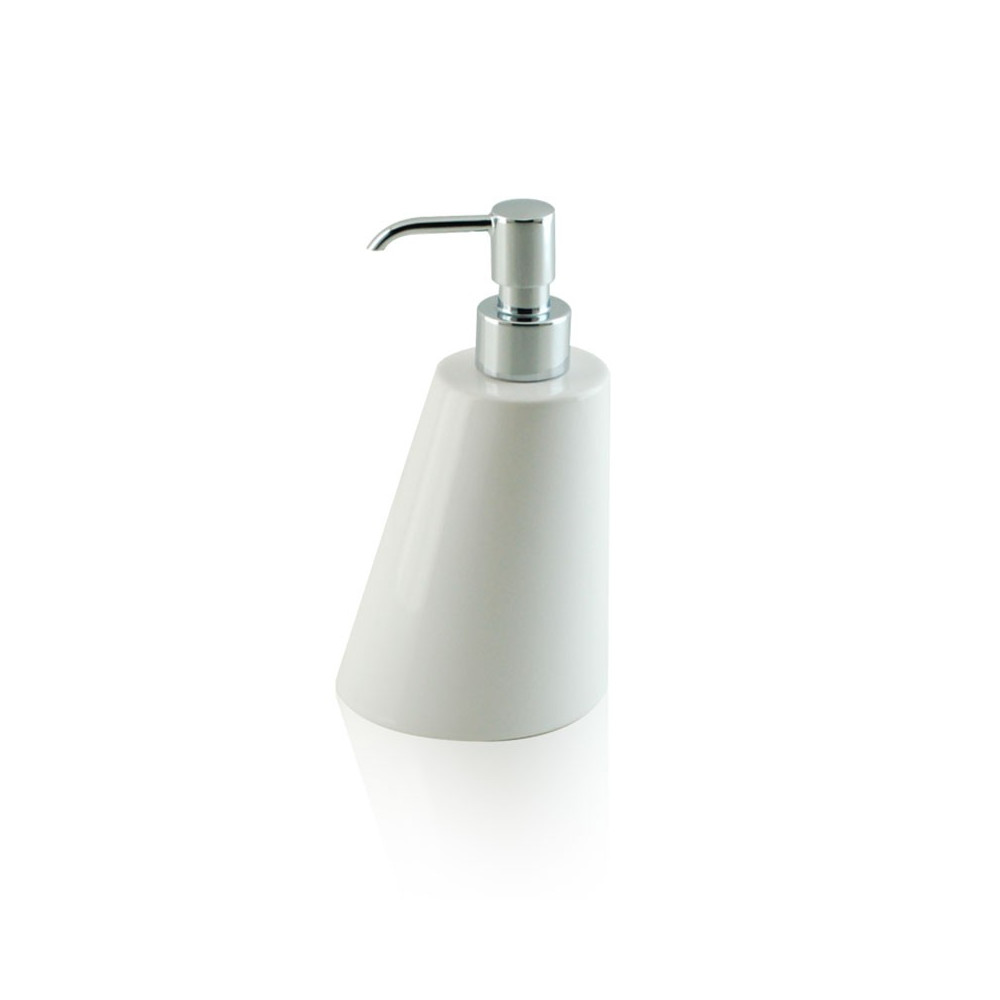 Dispenser - dosatore di sapone liquido da appoggio in ceramica e ottone cromato