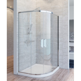 2-seitige halbrunde Duschkabine mit 6 mm transparentem Antikalkglas, doppelte Schiebetür