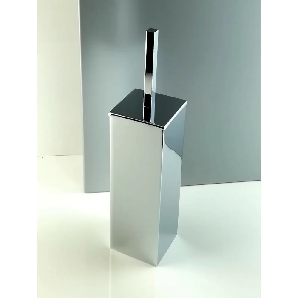 Quadratischer, bodenstehender antibakterieller Toilettenbürstenhalter für das Badezimmer – Boden aus verchromtem Messing