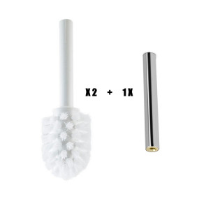 Badezimmerbürste - Ersatz-Toilettenbürste 6,5 x 19 cm 2 Stück + 1 Stück verchromter Messingbürstengriff - Ersatz-Badezimmerbürst