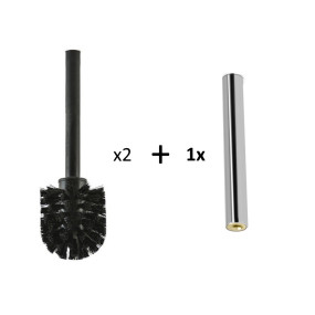 Brosse WC salle de bain - Kit de remplacement brosse WC salle de bain noire 6,5 x 21,5 cm 2pcs + 1pc manche brosse WC en laiton 