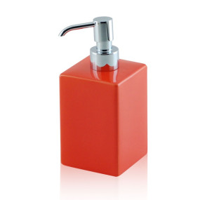 Dispenser - dosatore di sapone quadrato da appoggio in ceramica e ottone cromato - accessori bagno
