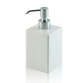 Dispenser - dosatore di sapone quadrato da appoggio in ceramica e ottone cromato